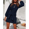 image:imageRVivimos Womens Fall Elegant Tie Waist Sweater Mini DressNavy Blue