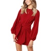 image:imageRVivimos Womens Fall Elegant Tie Waist Sweater Mini DressRed
