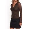 image:imageRVivimos Womens Mesh Going Out Tops Fitted Long Sleeve BlouseBrown