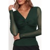 image:imageRVivimos Womens Mesh Going Out Tops Fitted Long Sleeve BlouseDark Green