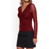 image:imageRVivimos Womens Mesh Going Out Tops Fitted Long Sleeve BlouseWine Red