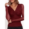image:imageRVivimos Womens Mesh Going Out Tops Fitted Long Sleeve BlouseWine Red