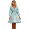 image:imageRVivimos Womens 34 Sleeve Floral Print Swing Mini DressBlueturquoise