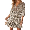 image:imageRVivimos Womens 34 Sleeve Floral Print Swing Mini DressCoffee Brown