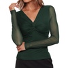 image:imageRVivimos Womens Mesh Going Out Tops Fitted Long Sleeve BlouseDark Green