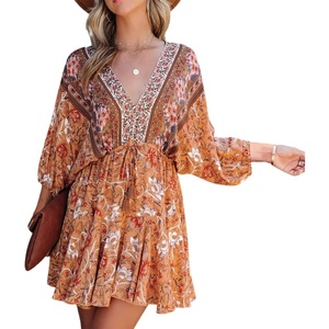 image:imageRVivimos Womens 34 Sleeve Floral Print Swing Mini DressOrange
