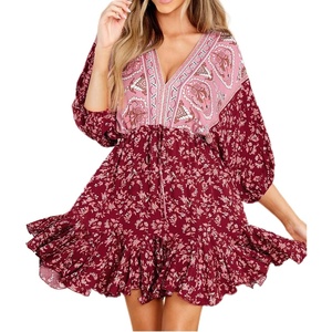 image:imageRVivimos Womens 34 Sleeve Floral Print Swing Mini DressRed