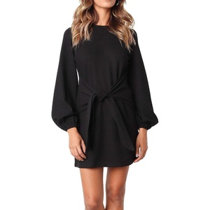 image:imageRVivimos Womens Fall Elegant Tie Waist Sweater Mini DressBlack
