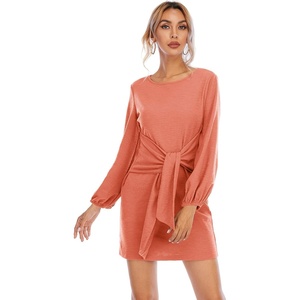 image:imageRVivimos Womens Fall Elegant Tie Waist Sweater Mini DressCoral
