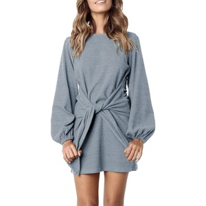 image:imageRVivimos Womens Fall Elegant Tie Waist Sweater Mini DressHaze Blue