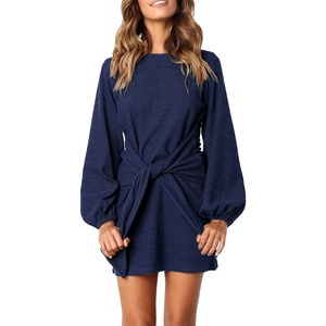 image:imageRVivimos Womens Fall Elegant Tie Waist Sweater Mini DressNavy Blue