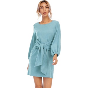 image:imageRVivimos Womens Fall Elegant Tie Waist Sweater Mini DressSkyblue