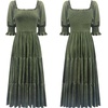 image:imageRVivimos Womens Velvet Square Neck Smocked Midi Dress FallArmygreen