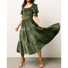 image:imageRVivimos Womens Velvet Square Neck Smocked Midi Dress FallArmygreen