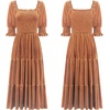 image:imageRVivimos Womens Velvet Square Neck Smocked Midi Dress FallBrown