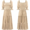 image:imageRVivimos Womens Velvet Square Neck Smocked Midi Dress FallChampagne