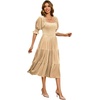 image:imageRVivimos Womens Velvet Square Neck Smocked Midi Dress FallChampagne