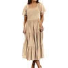 image:imageRVivimos Womens Velvet Square Neck Smocked Midi Dress FallChampagne