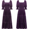 image:imageRVivimos Womens Velvet Square Neck Smocked Midi Dress FallDark Purple