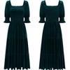 image:imageRVivimos Womens Velvet Square Neck Smocked Midi Dress FallDarkgreen