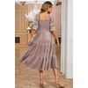 image:imageRVivimos Womens Velvet Square Neck Smocked Midi Dress FallDusty Violet