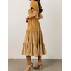image:imageRVivimos Womens Velvet Square Neck Smocked Midi Dress FallGold