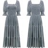 image:imageRVivimos Womens Velvet Square Neck Smocked Midi Dress FallGrey