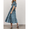 image:imageRVivimos Womens Velvet Square Neck Smocked Midi Dress FallHazeblue
