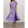 image:imageRVivimos Womens Velvet Square Neck Smocked Midi Dress FallLight Purple