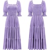 image:imageRVivimos Womens Velvet Square Neck Smocked Midi Dress FallLight Purple
