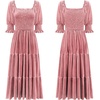 image:imageRVivimos Womens Velvet Square Neck Smocked Midi Dress FallPink