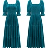 image:imageRVivimos Womens Velvet Square Neck Smocked Midi Dress FallTeal