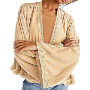 image:imageRVivimos Velvet Casual Fall Jackets for Women Kimono CardiganChampagne