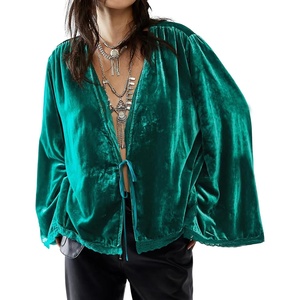 image:imageRVivimos Velvet Casual Fall Jackets for Women Kimono CardiganDarkgreen