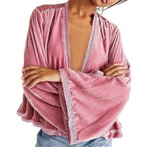 image:imageRVivimos Velvet Casual Fall Jackets for Women Kimono CardiganPink