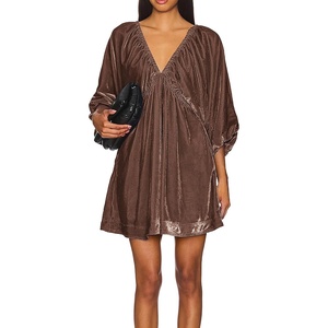 image:imageRVivimos Womens Fall Velvet Loose Tunic Mini Dress 34 SleeveBrown