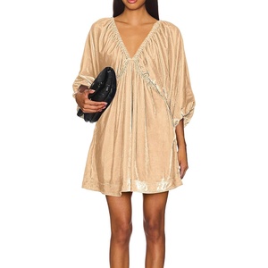 image:imageRVivimos Womens Fall Velvet Loose Tunic Mini Dress 34 SleeveChampagne