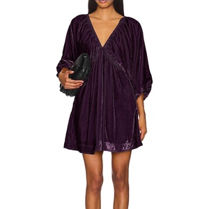image:imageRVivimos Womens Fall Velvet Loose Tunic Mini Dress 34 SleeveDark Purple