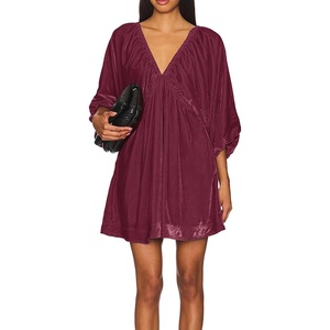 image:imageRVivimos Womens Fall Velvet Loose Tunic Mini Dress 34 SleeveMulberry
