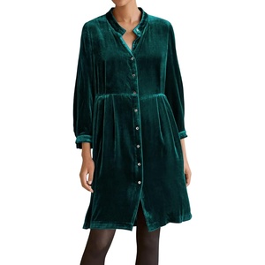 image:imageRVivimos Womens Velvet Fall ButtonDown Knee Length DressDark Green