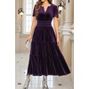 image:imageRVivimos Womens Fall Winter Velvet Elastic Waist Maxi DressDark Purple