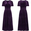 image:imageRVivimos Womens Fall Winter Velvet Elastic Waist Maxi DressDark Purple