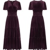 image:imageRVivimos Womens Fall Winter Velvet Elastic Waist Maxi DressMaroon