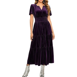 image:imageRVivimos Womens Fall Winter Velvet Elastic Waist Maxi DressDark Purple